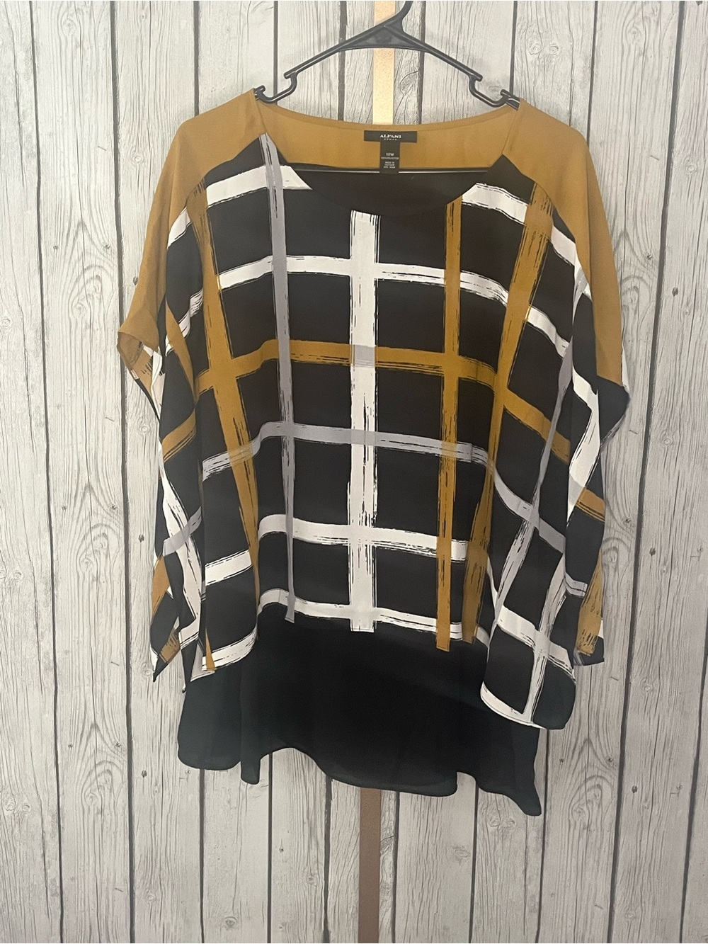 Alfani NWT Size 18W Brushstroke Plaid Layered Kimono Sleeve Blouse Top Mustard